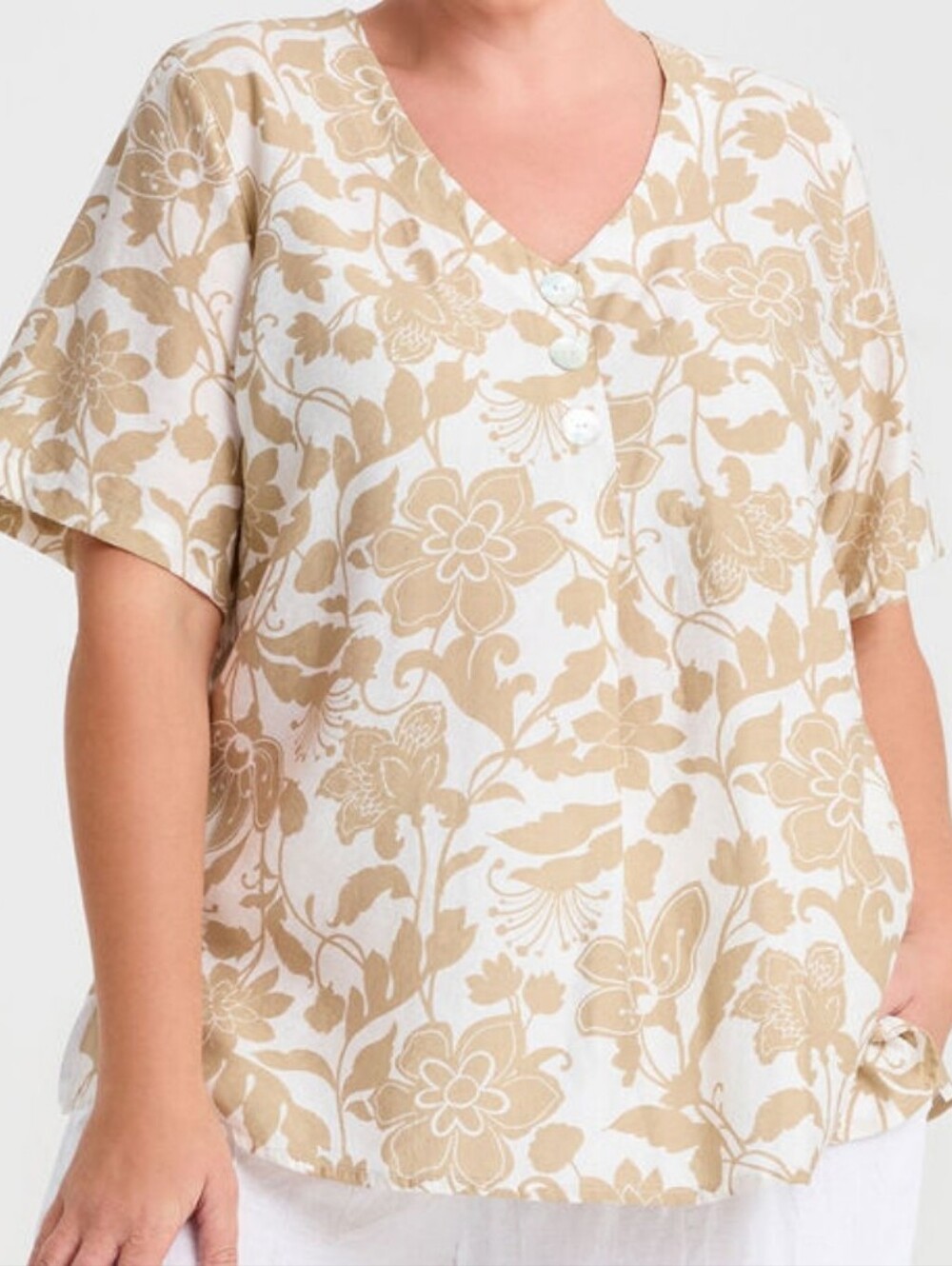 Faded Glory 2XL Cotton Stretch Floral T-shirt White Women's Plus Short Sleeve